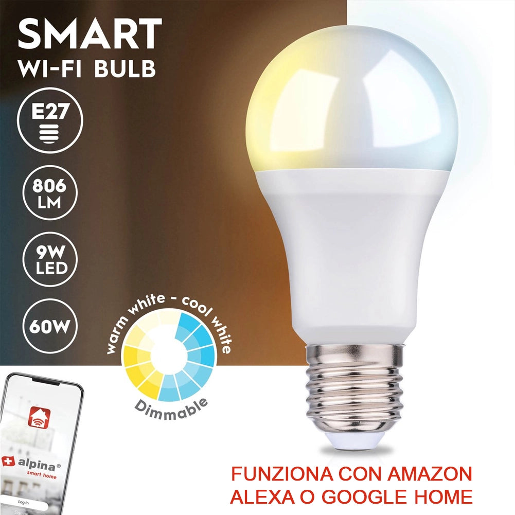 Set 3 Lampadina LED E27 9W Smart Home Luce Bianca Fredda e Calda App Alexa e Google
