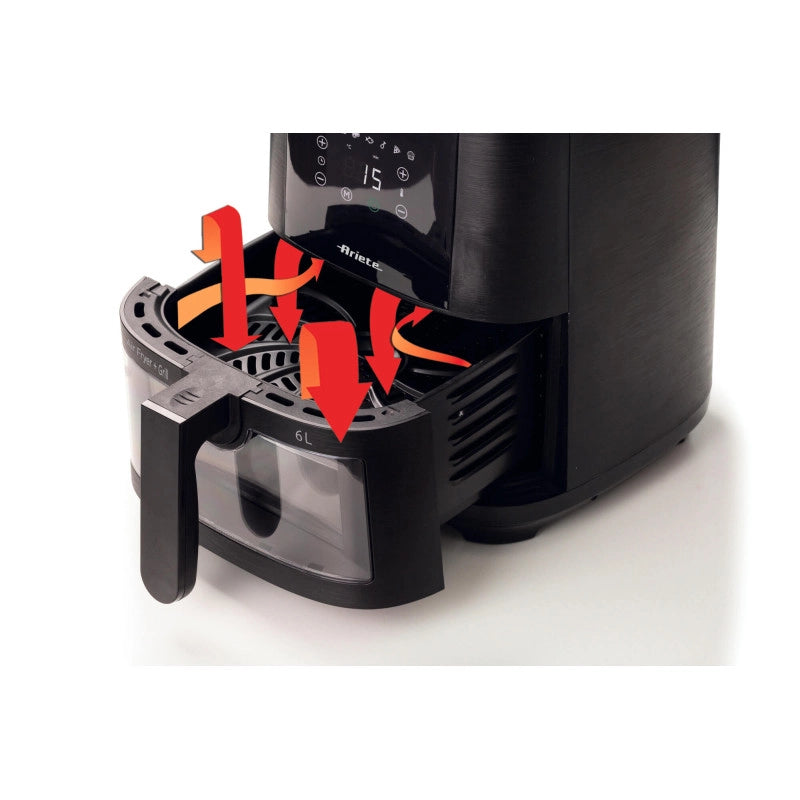 Friggitrice ad aria 1300W, 6L, 2,5kg, 8 programmi preimpostati, cestello trasparente - Nero