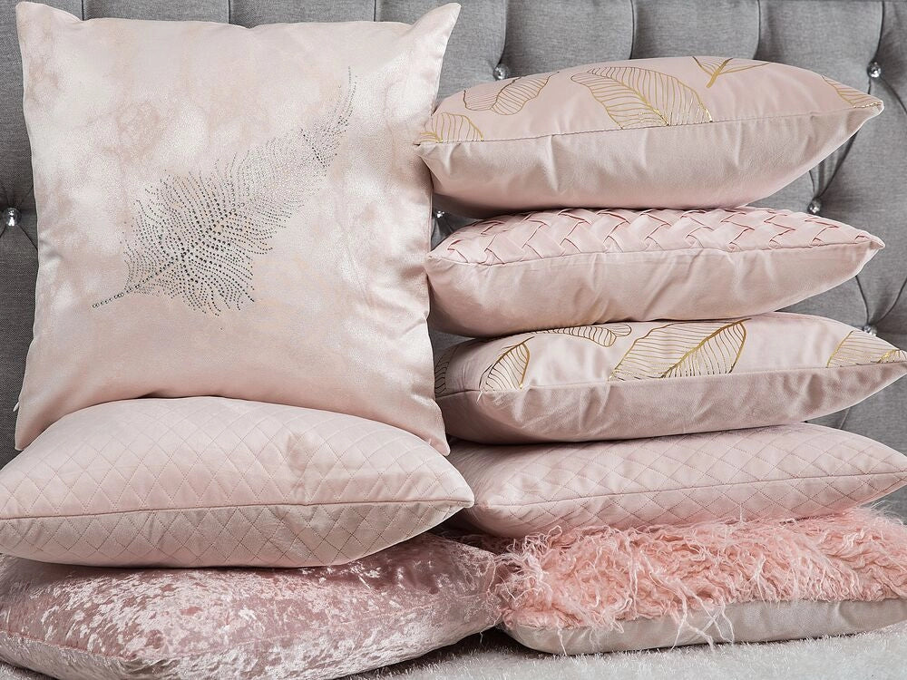 Set di 2 cuscini decorativi in velluto rosa trapuntato a rombi 45 x 45 cm Glamour