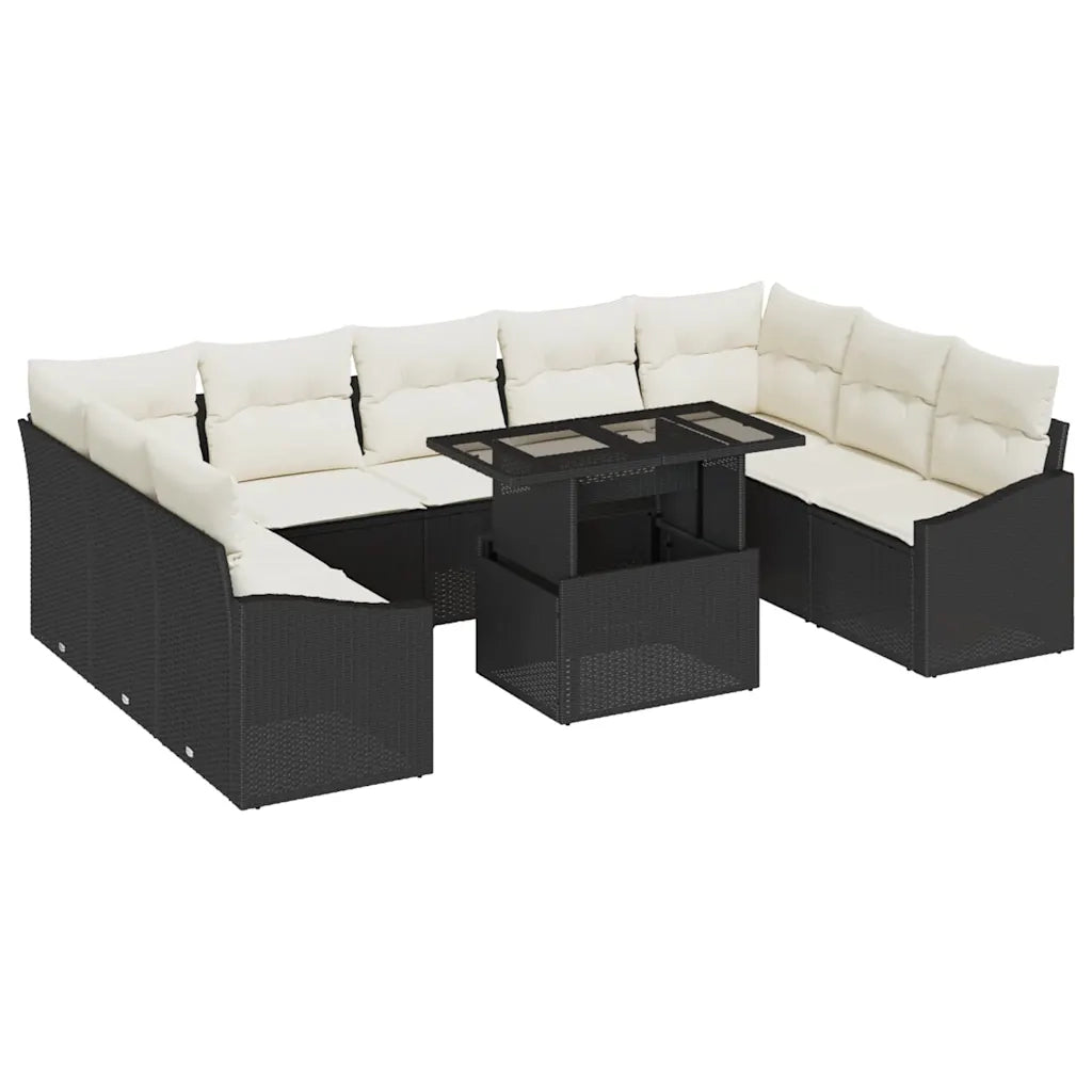 Set Divano da Giardino con cuscino 10 pcs Nero e Crema