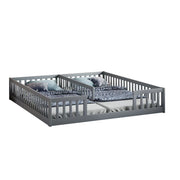 Letto per bambini 2 posti; 2 piani 90×200 cm con barriere di sicurezza; senza materasso; in pino e MDF; grigio