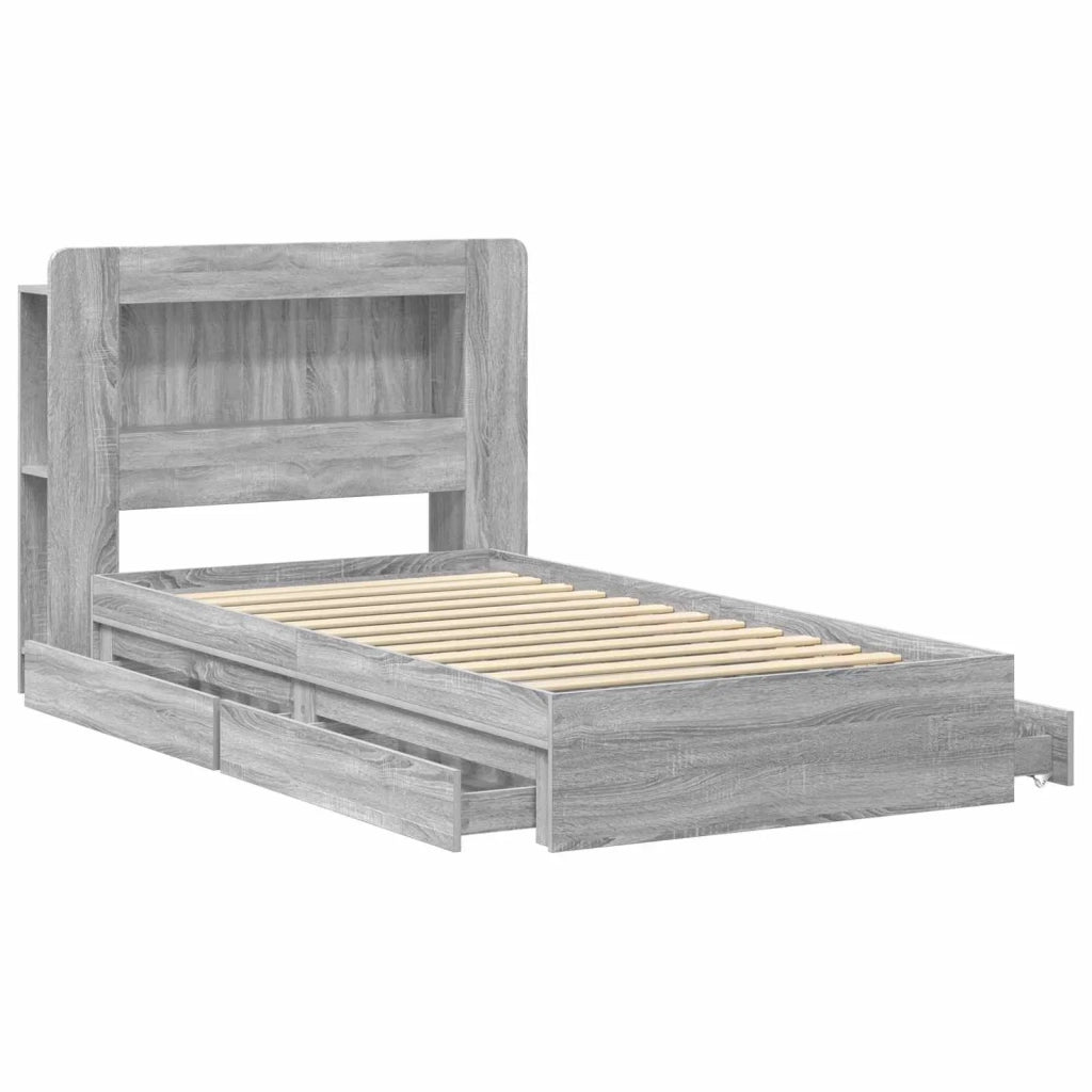 Letto singolo | Letto per adulti | Telaio del letto con storage Sonoma grigio 75 x 190 cm