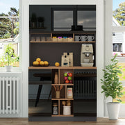 Mobile buffet da cucina con ripiani regolabili e cassetto; nero e naturale