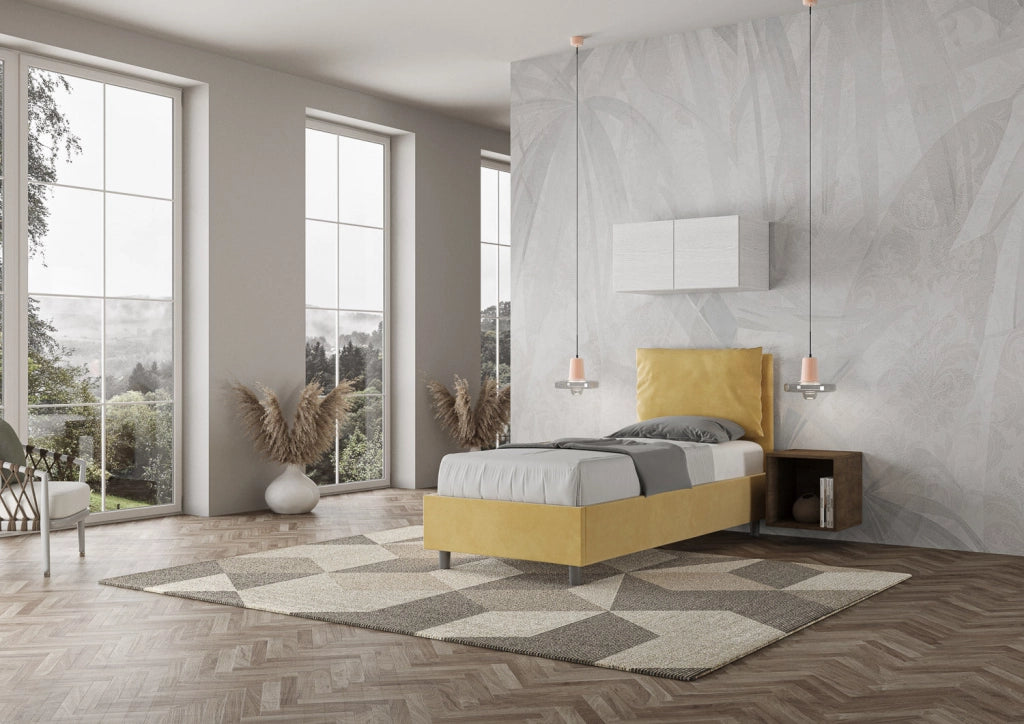 Letto Singolo 80x200 cm con Rete e Contenitore Antea Ocra
