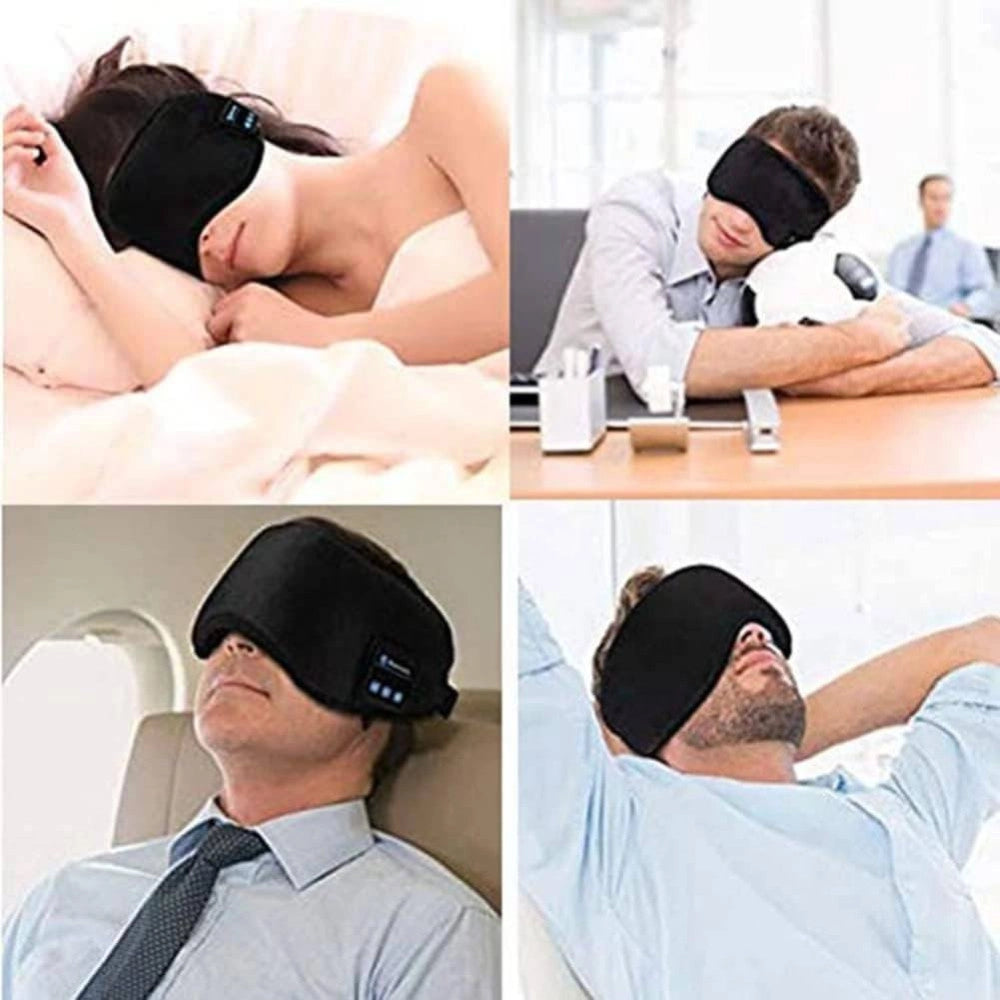 Trade Shop - Mascherina Occhi Per Dormire Con Cuffie Wireless Integrate Bluetooth 5.0 Morbida -