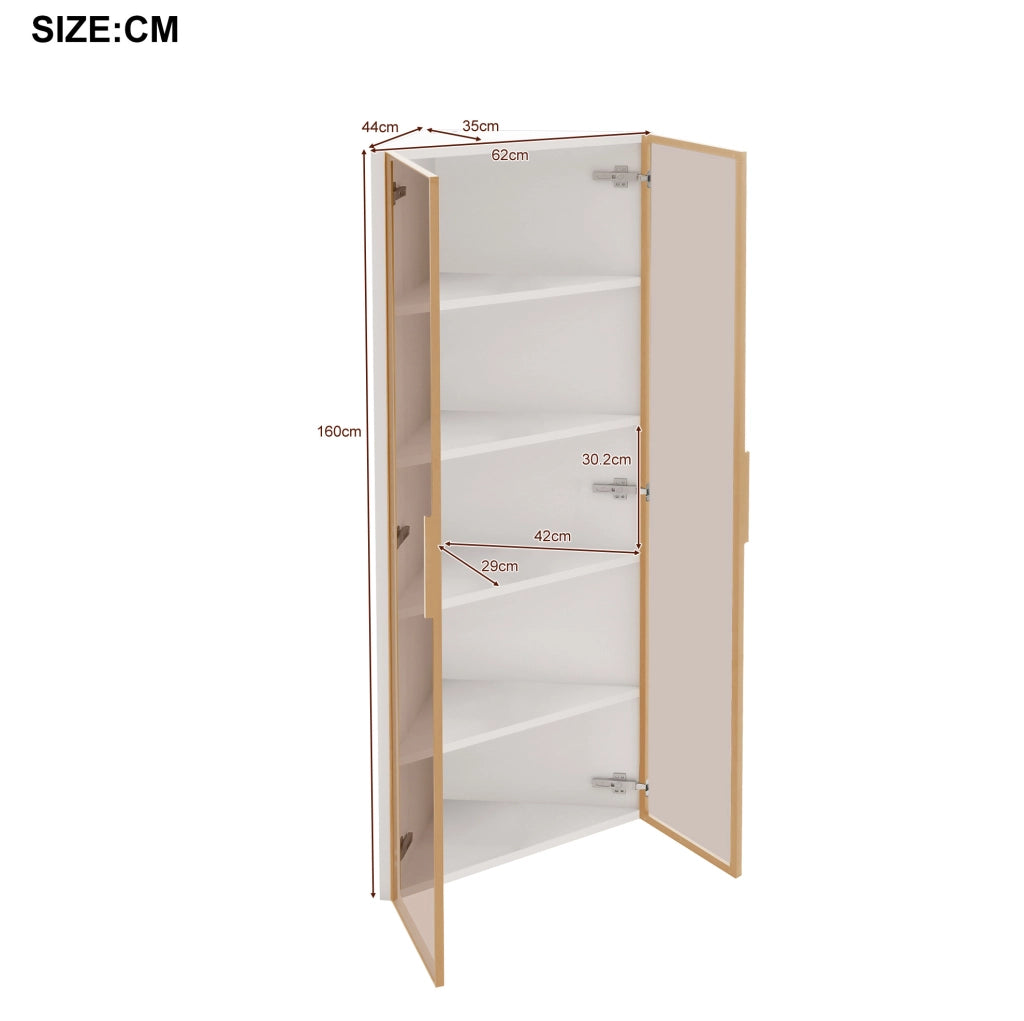 Vetrina angolare in vetro temperato bianco con LED integrati 62x35x160 cm