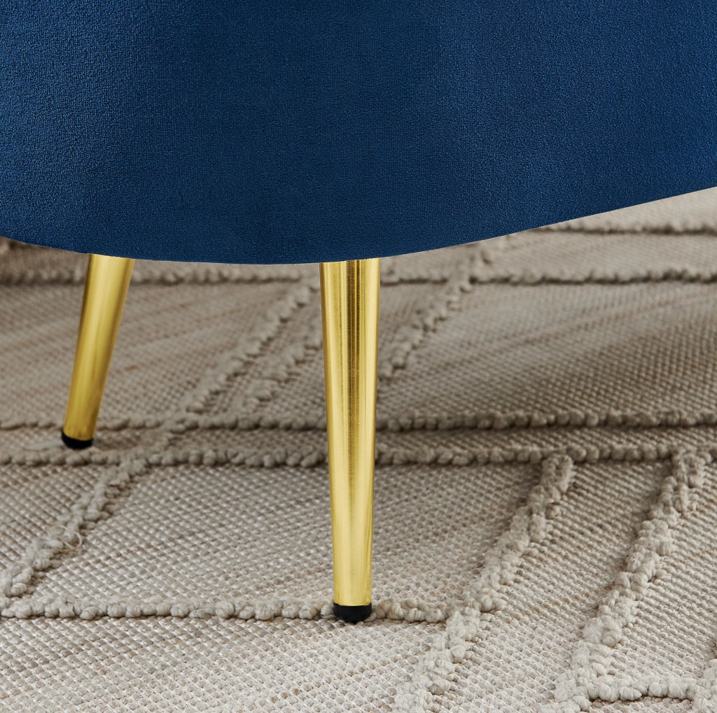 Panca contenitore multifunzione in velluto con struttura in legno massello e gambe in metallo, 110x40x42 cm, capacità 20 L, colore blu