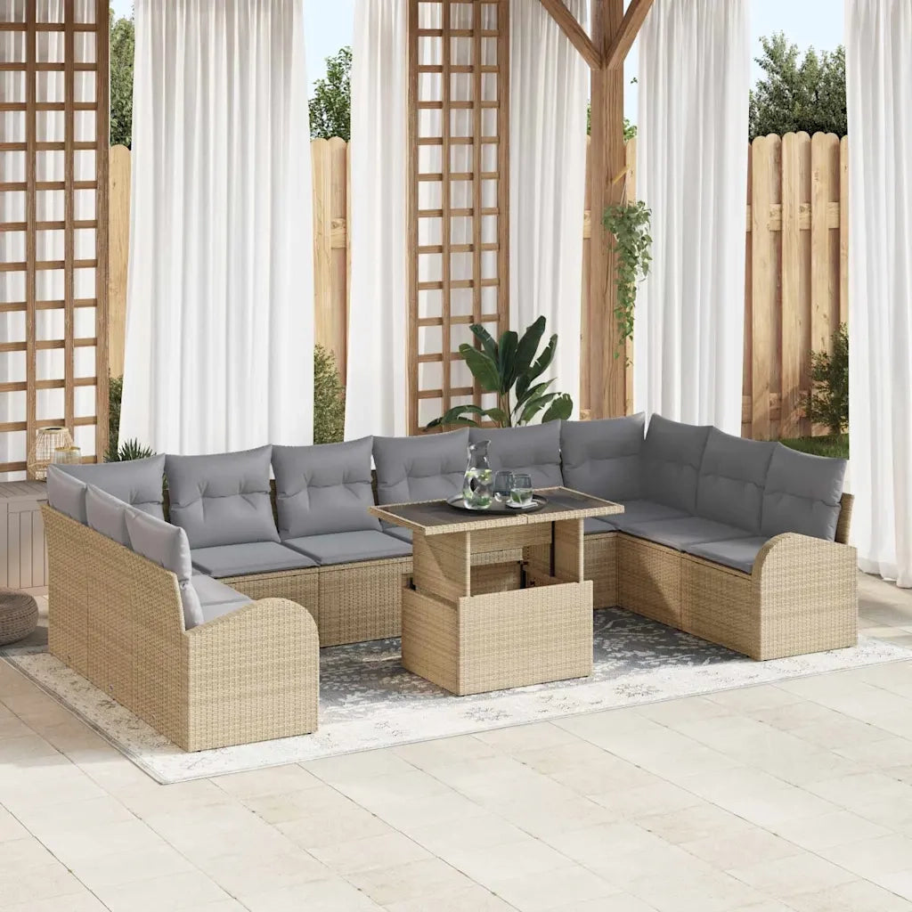 Set Divano da Giardino con cuscino 11 pcs Beige Poly Rattan