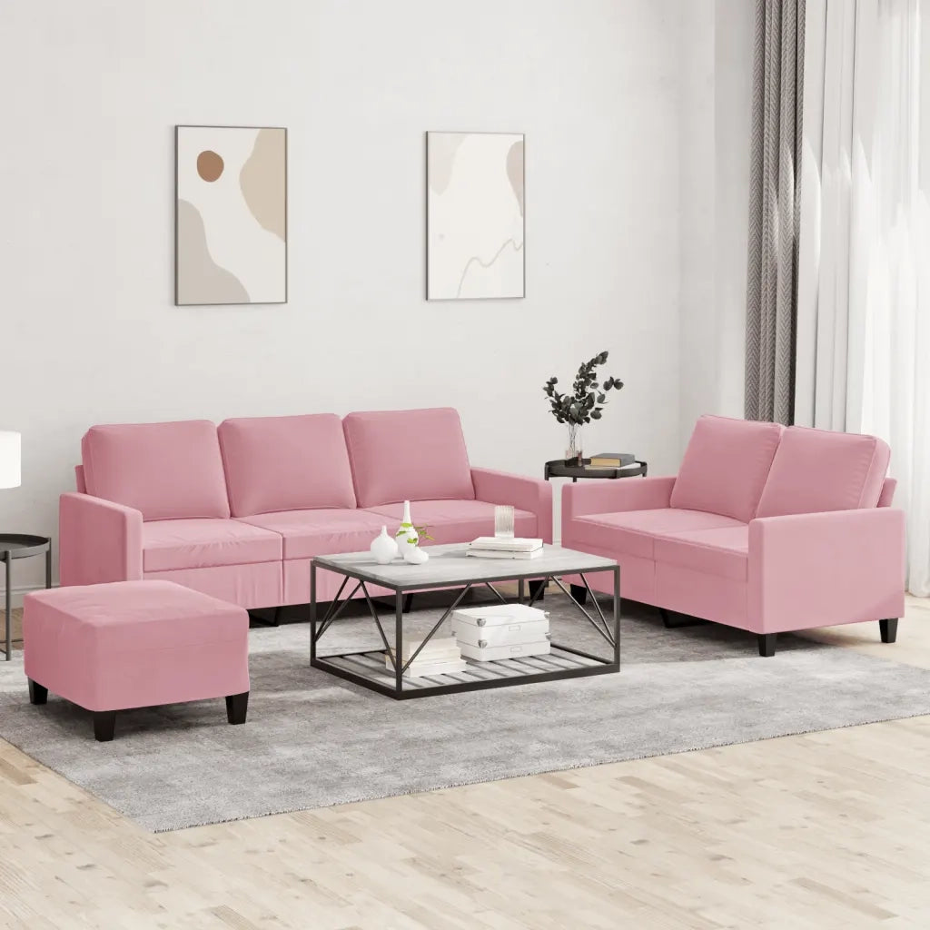 Set di Divani 3 pz con Cuscini rosa in Velluto