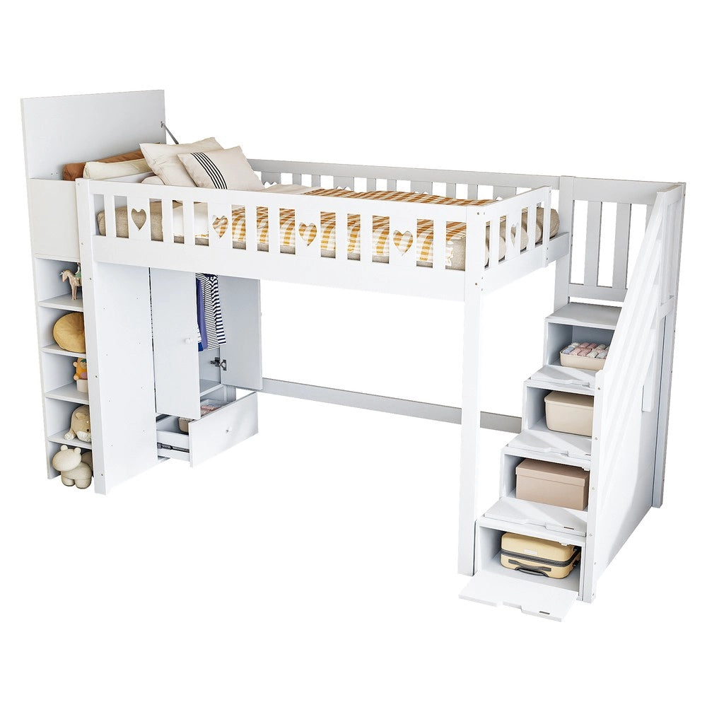 Letto a Soppalco con Contenitore e Scaffali ¨C MINIMAL ¨C Bianco 90x200