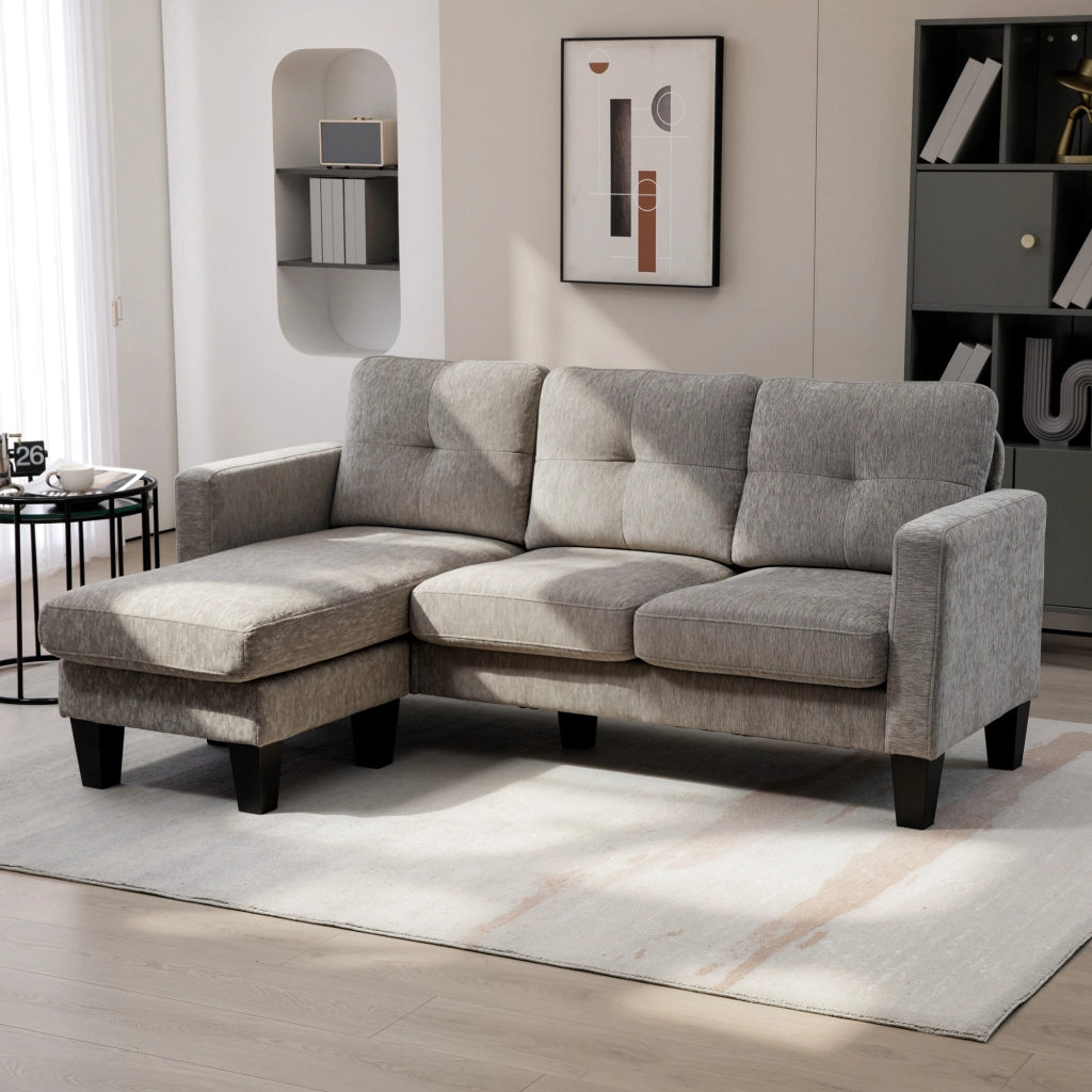 Divano angolare con chaise longue reversibile ¨C Minimal ¨C Lino, 186x130x84 cm, Marrone