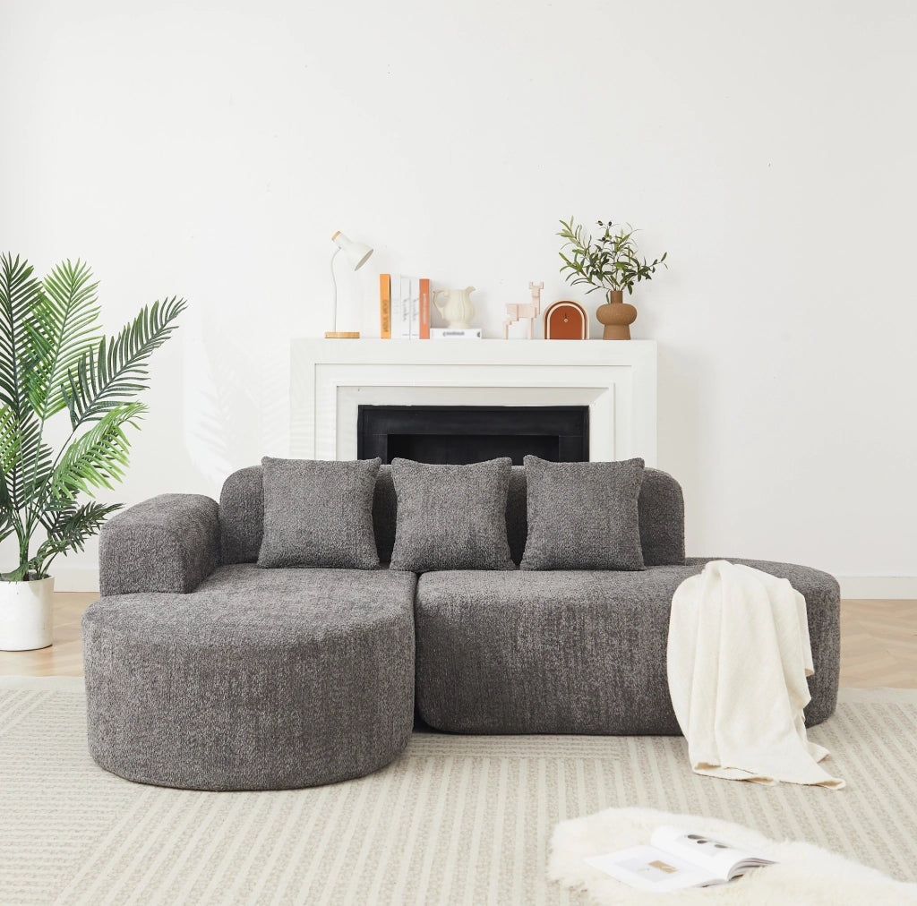 Divano angolare ULEVR con chaise longue a sinistra, 3 cuscini schienale, rivestimento in ciniglia grigio antracite