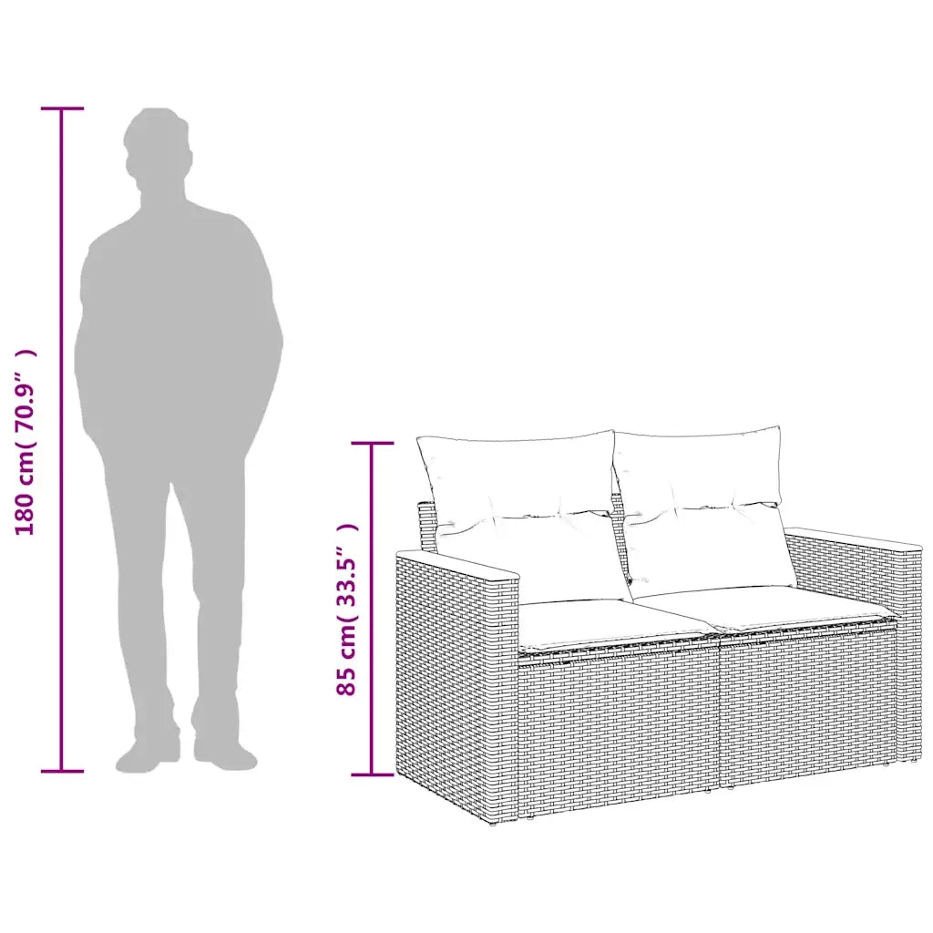Divano da giardino con cuscini a 2 posti grigio in polyrattan 366159