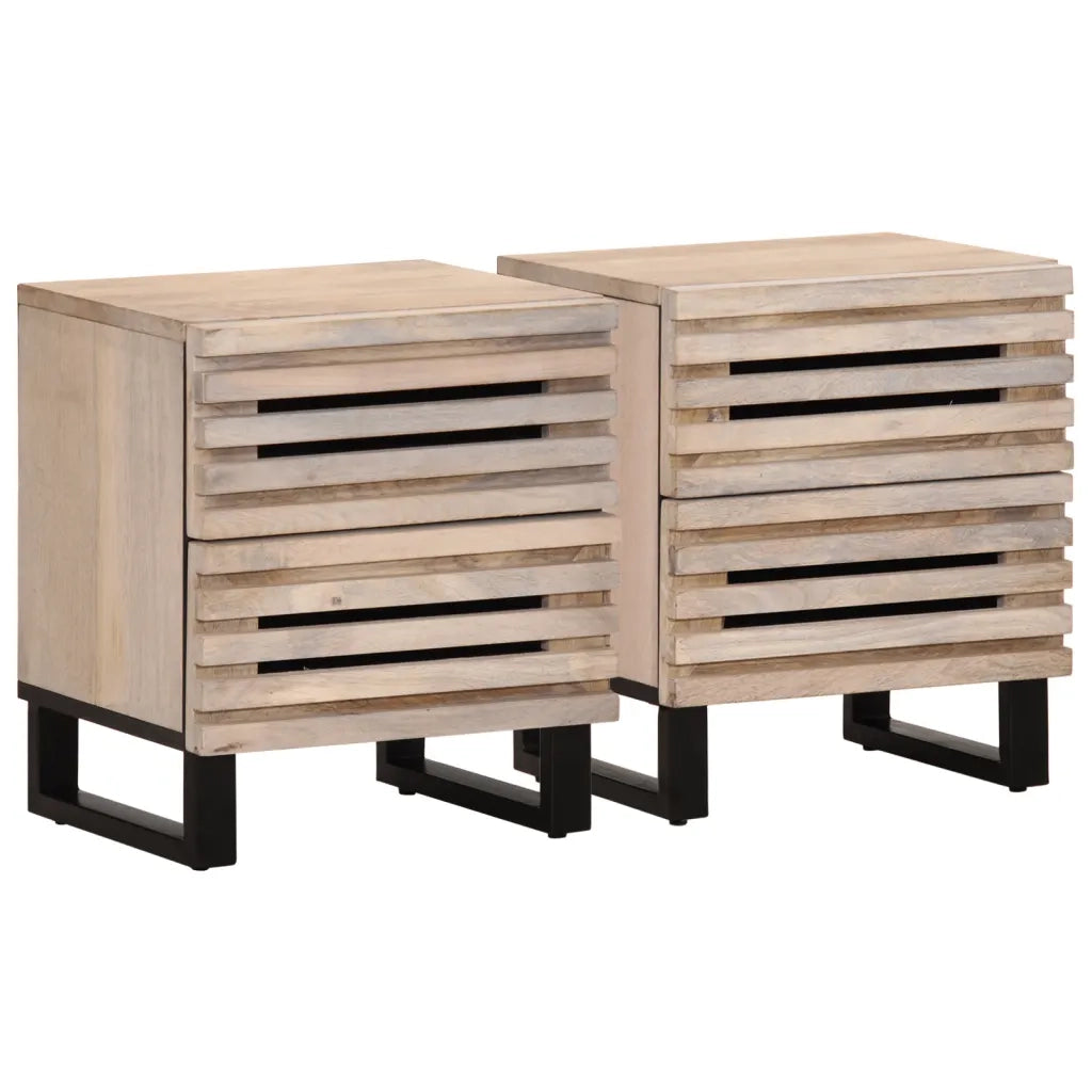 Comodini 2pz 40x34x46 cm in Legno Massello di Mango Sbiancato 377433