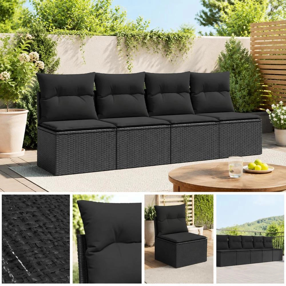 Garden Sofa With Cushions 4-seater Black Poly Rattan