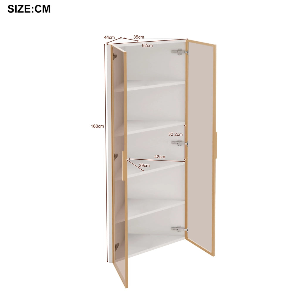 Vetrina angolare 62x35x160 cm con LED integrati; vetro temperato e MDF; bianco