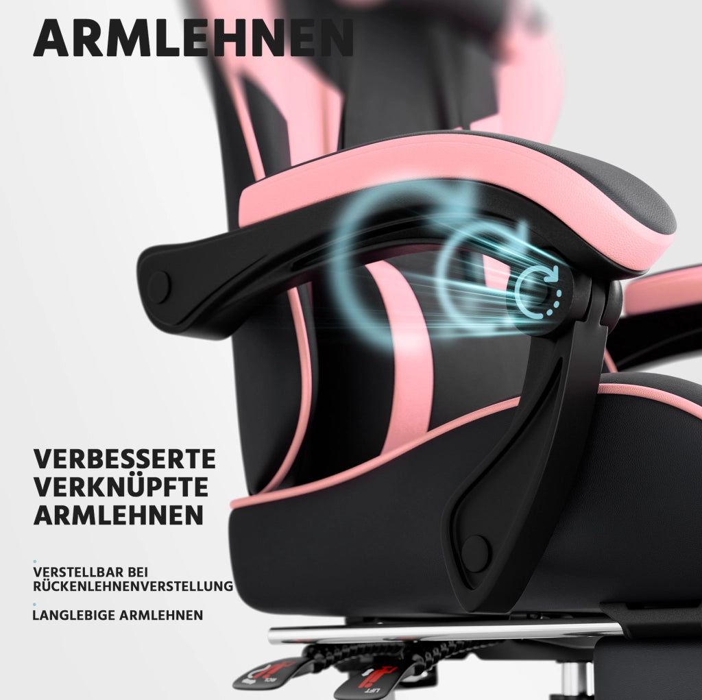 Poltrona gaming reclinabile nera e rosa 73x63x121-131 cm in similpelle PVC