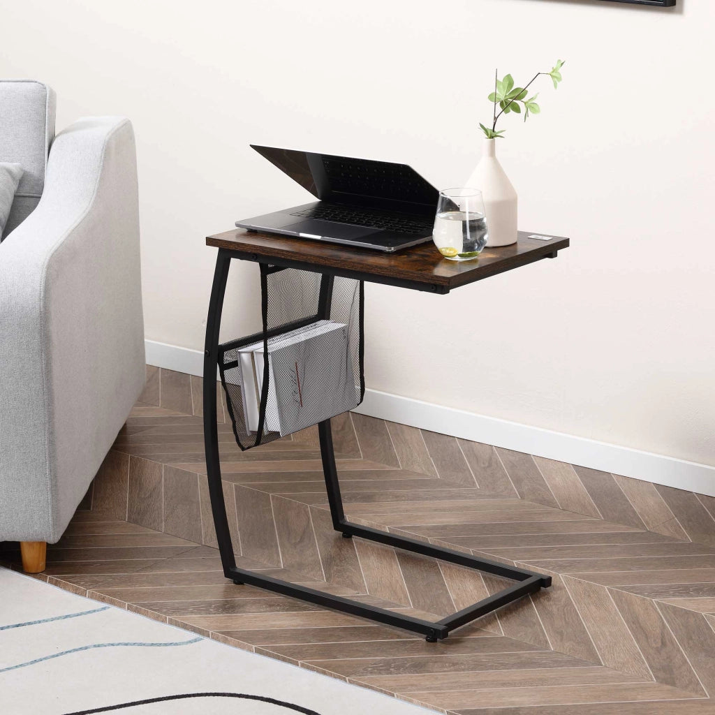 Tavolino da salotto con ripiano e tasche ¨C Minimal ¨C Marrone 53x35x64,5 cm