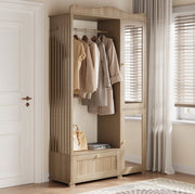 Guardaroba Aperto con Specchio a Figura Intera, Mobile con 2 Ante e Cassetto in MDF Colore Quercia, 115,5x38,5x194,5 cm