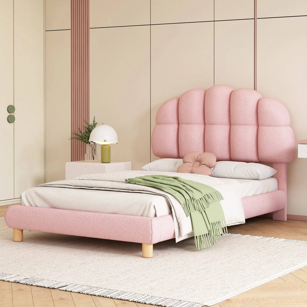 LETTO singolo 90x200 cm imbottito in Bouclé rosa