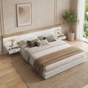Letto matrimoniale 160x200 cm con comodini LED, USB-C e prese UE
