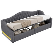 Letto a Divanetto 90x200 cm; Contenitore; LED; in MDF e Compensato; Grigio