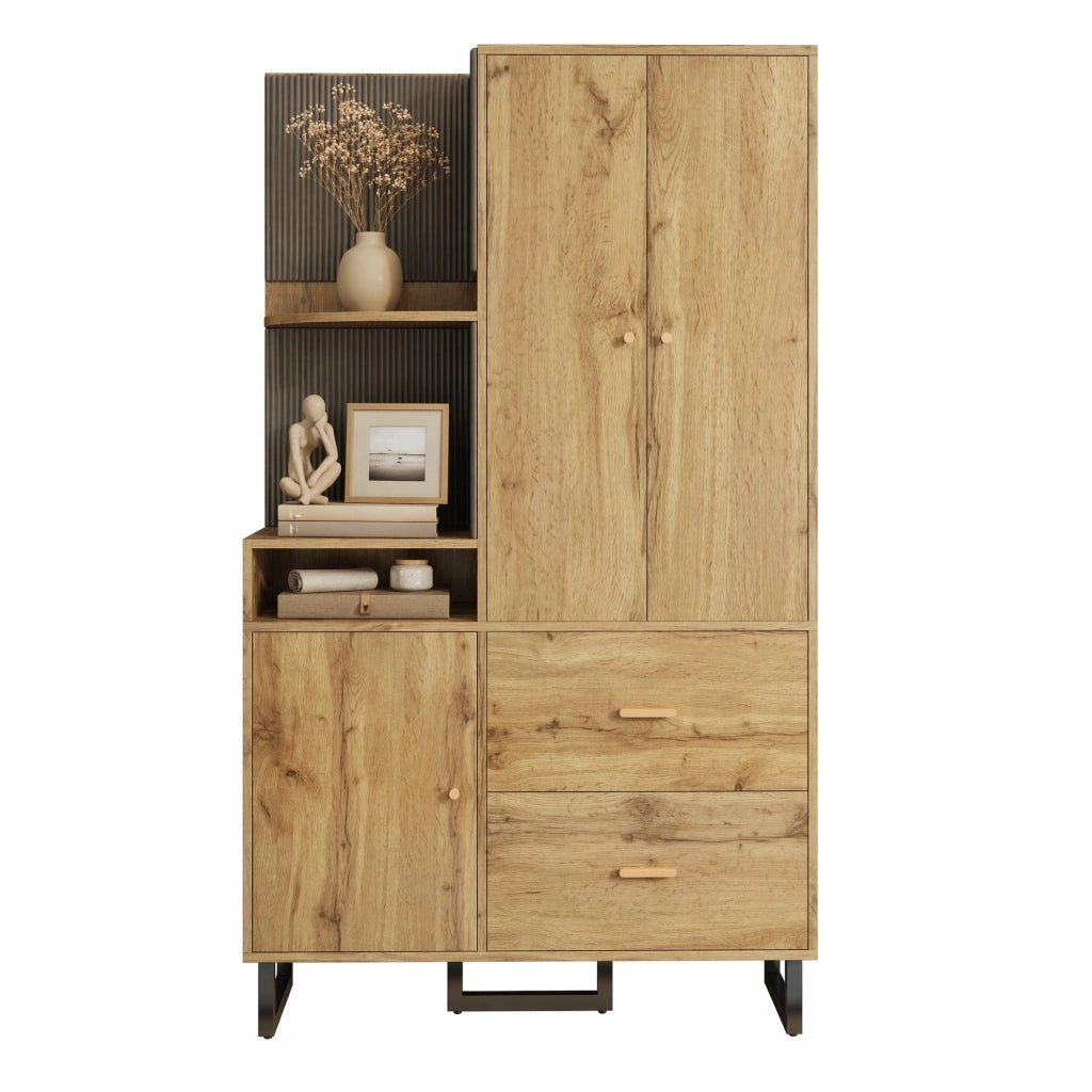 Guardaroba da ingresso compatto 110x186x38 cm nero e legno