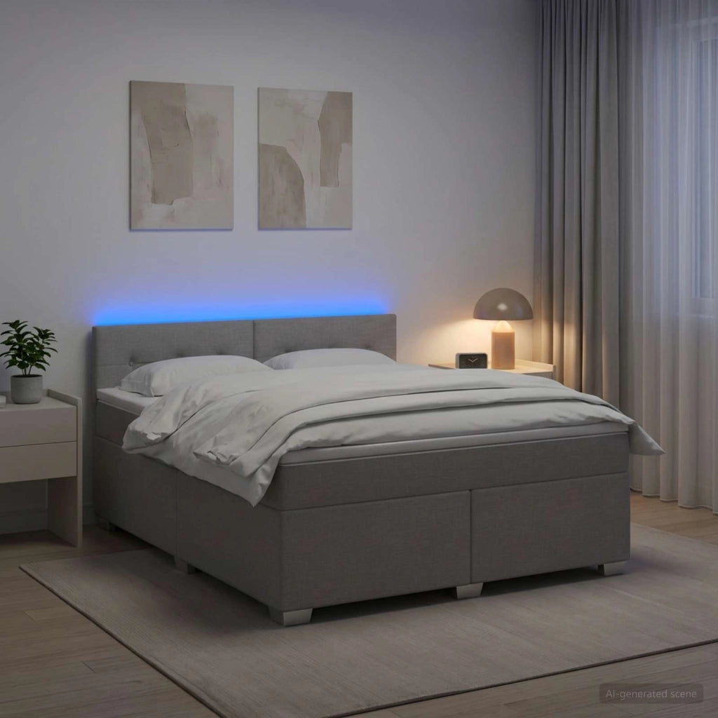 Letto con Box Spring, Materasso e LED Grigio Chiaro Tessuto 3452001