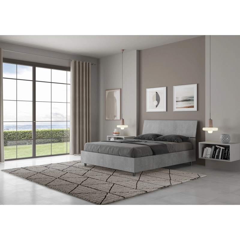 Letto Matrimoniale francese 140x200 cm testata inclinata Demas - Senza rete,Grigio