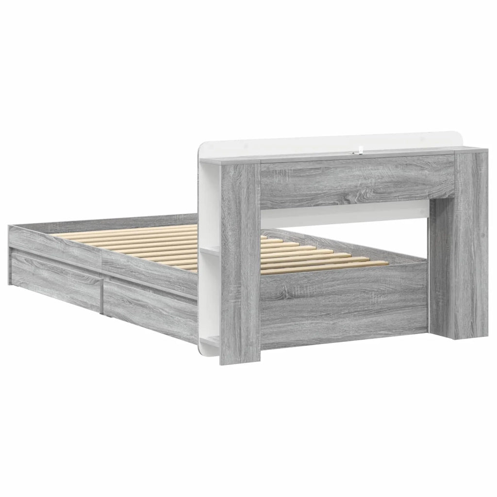 Letto singolo | Letto per adulti | Telaio del letto con storage Sonoma grigio 100 x 200 cm