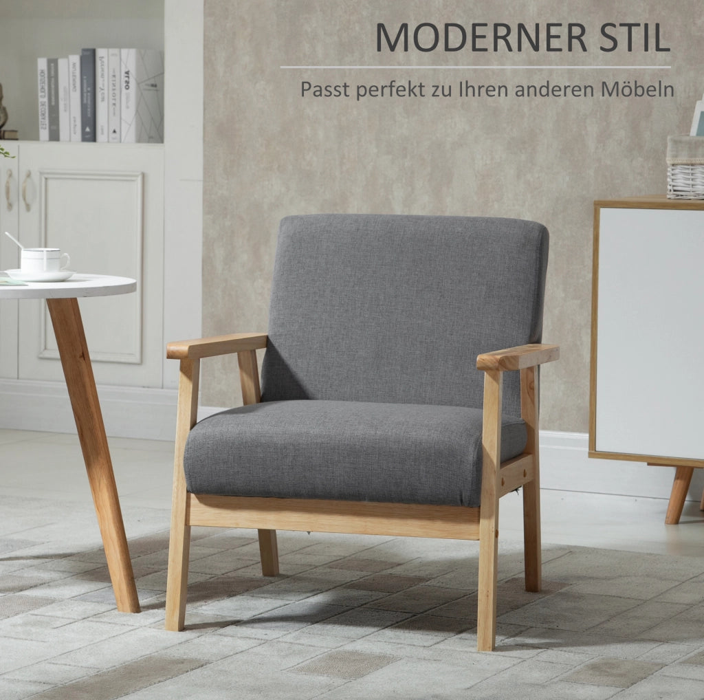 Poltrona con braccioli in tessuto lino grigio, 64x70x72 cm, design scandinavo