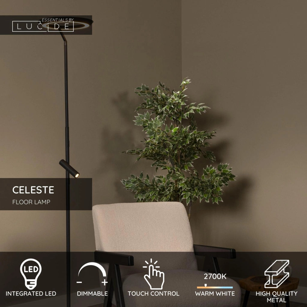Lampada da terra LED nera CELESTE Lucide