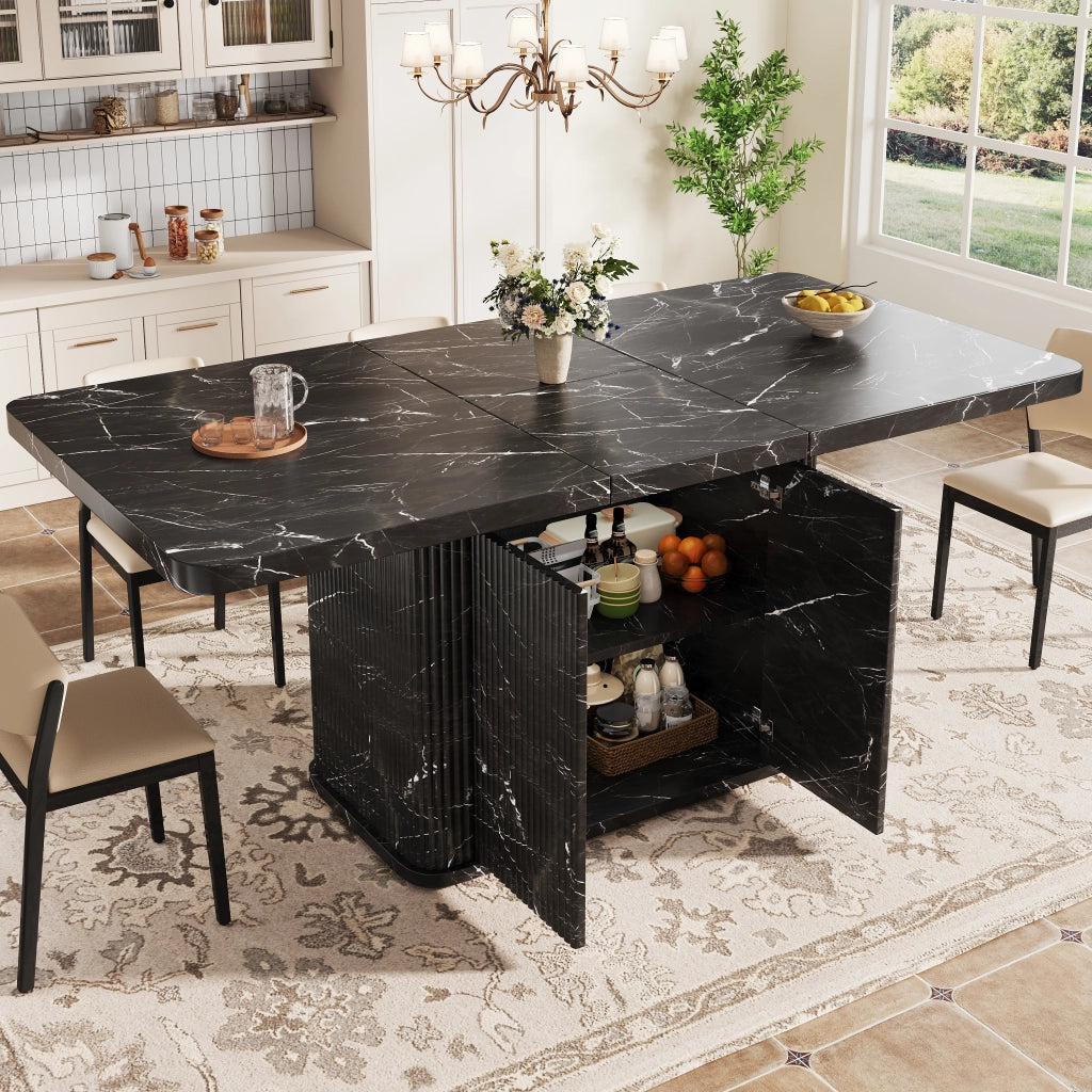 Tavolo allungabile da pranzo con vano contenitore piano estensibile e piedi regolabili in MDF e metallo nero