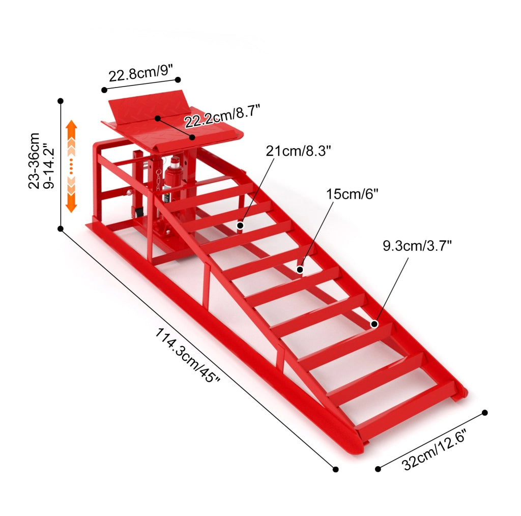 Rampe idrauliche per auto 114x36x32 cm rosse in ferro, 2 ruote retrattili