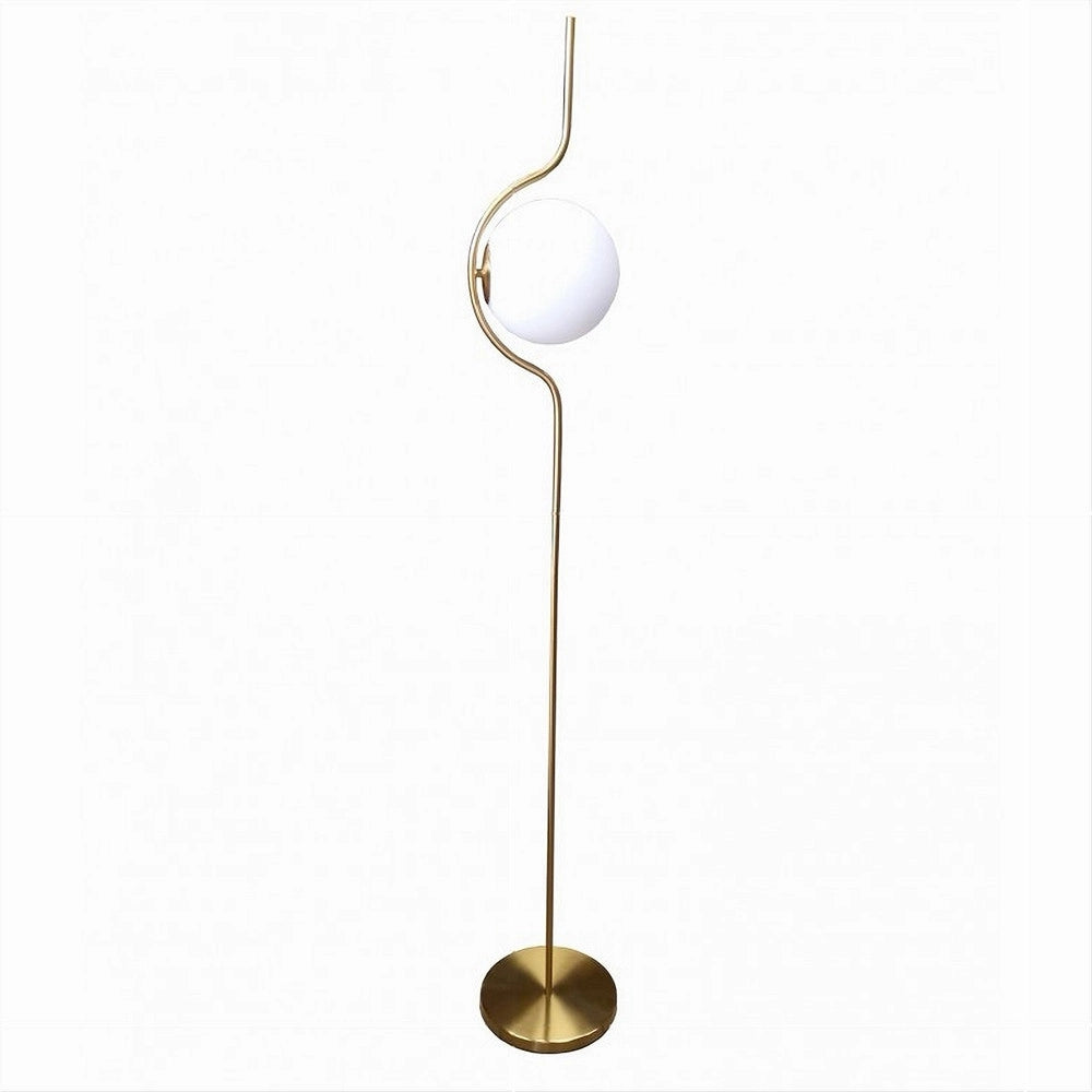 Trade Shop - Lampada Da Terra Oro Con Sfera In Vetro Bianco Piantana E27 Design Moderno 33894 -