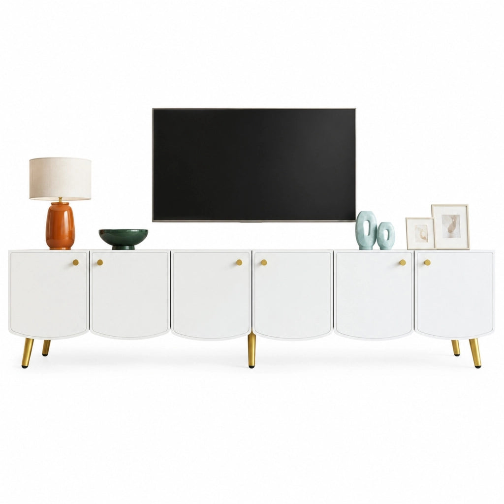 Mobile TV 180 cm con 6 ante in truciolare bianco e oro HOMVRA