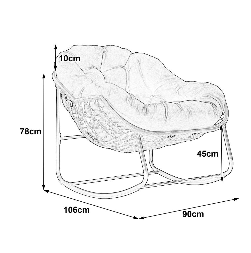 Poltrona a Dondolo in Rattan Sintetico con Cuscino Imbottito, Arancione, 78x106x90 cm, per Patio e Giardino