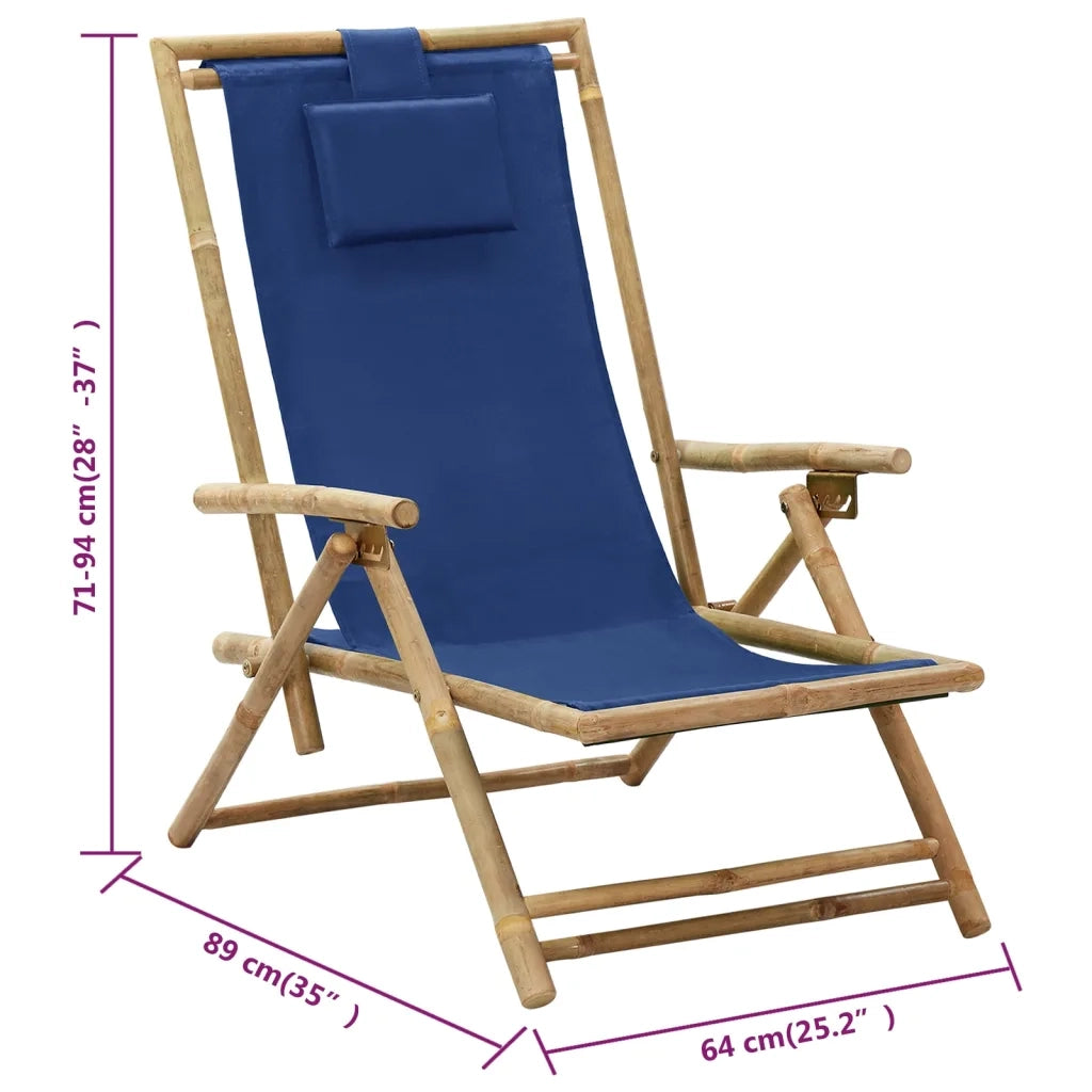 Sedia da Giardino | Sedia Relax reclinabile Blu Marino in Bamb¨´ e Tessuto