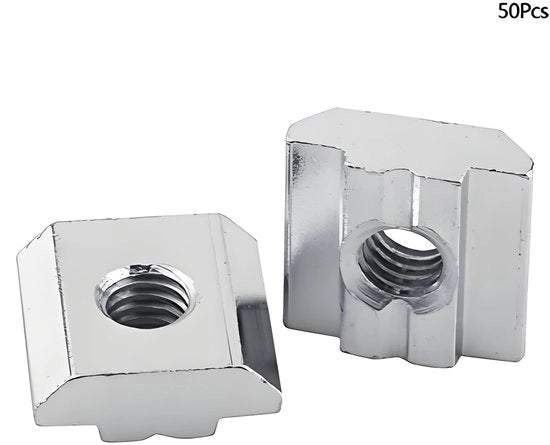 Mozzo per profilo T in alluminio - 50 pezzi - Mozzo a slot T scorrevole - T-cassette per accessori - Macchina CNC - Con scatola chiara - Viti di fissaggio