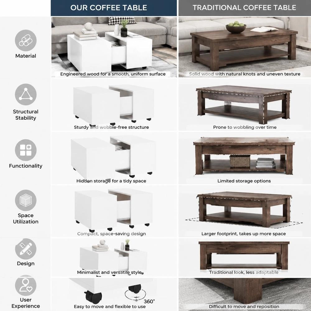 Coffee Table White 60x60x38 Cm Wood Material