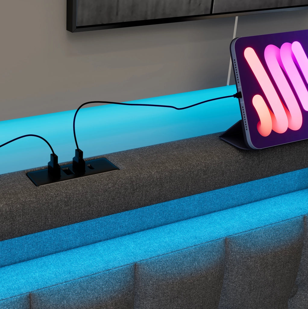 Letto singolo 90x200 cm con USB, Type-C, LED e 2 cassetti