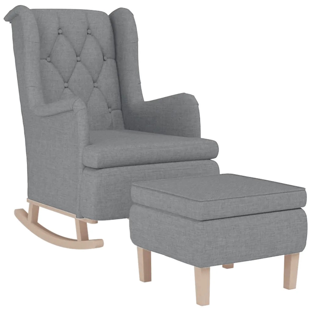 Poltrona con Gambe a Dondolo e Sgabello Grigio Chiaro Tessuto 3121272