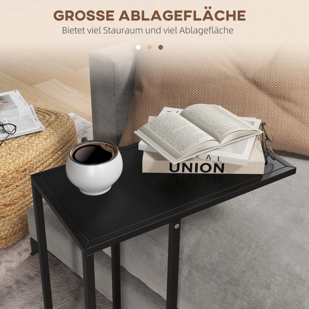 Tavolino laterale a C per divano e letto con piano per laptop struttura in acciaio nero 46 × 26 × 60 cm