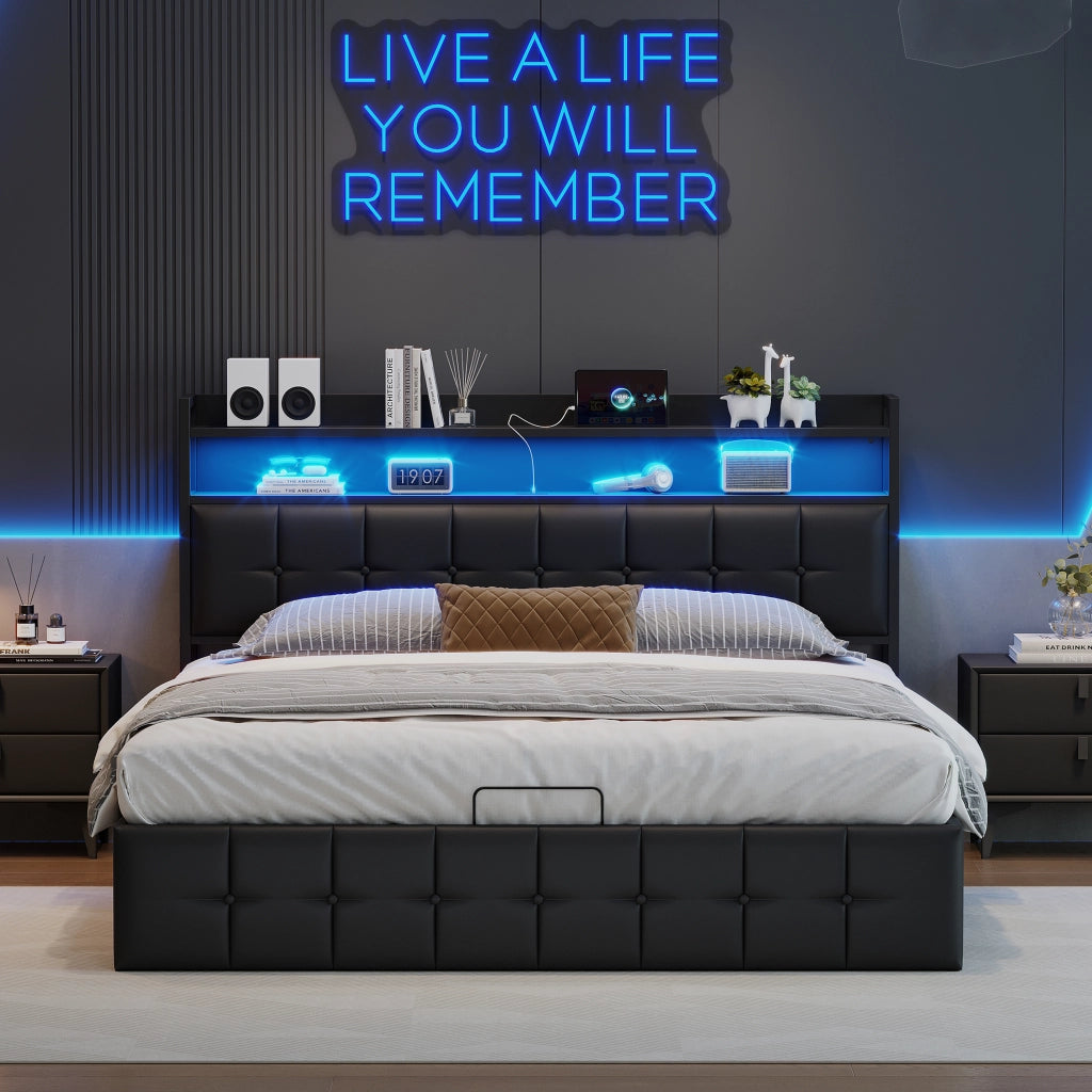 letto in ecopelle nero 160 x 200 cm