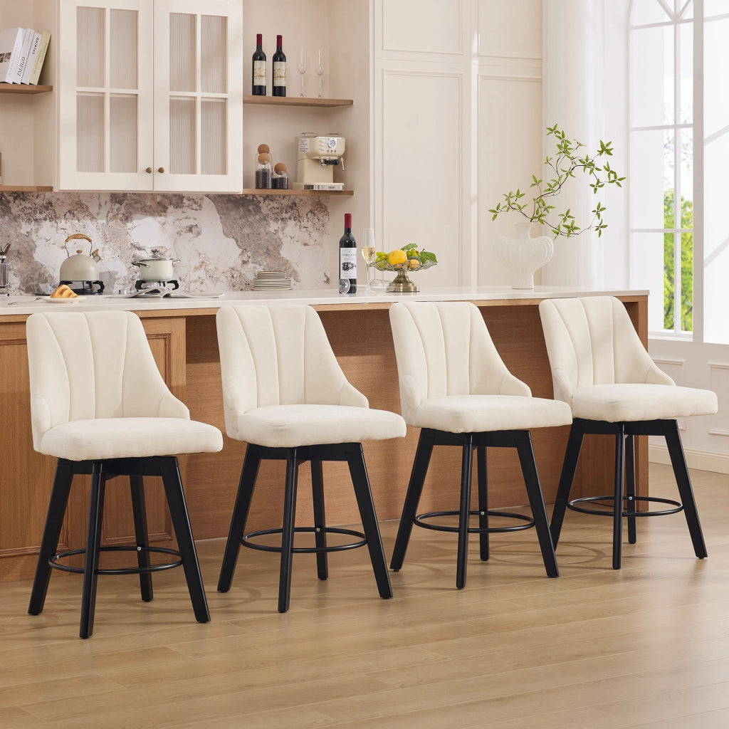 Sgabello da bar girevole 360° con schienale e poggiapiedi - in chenille beige