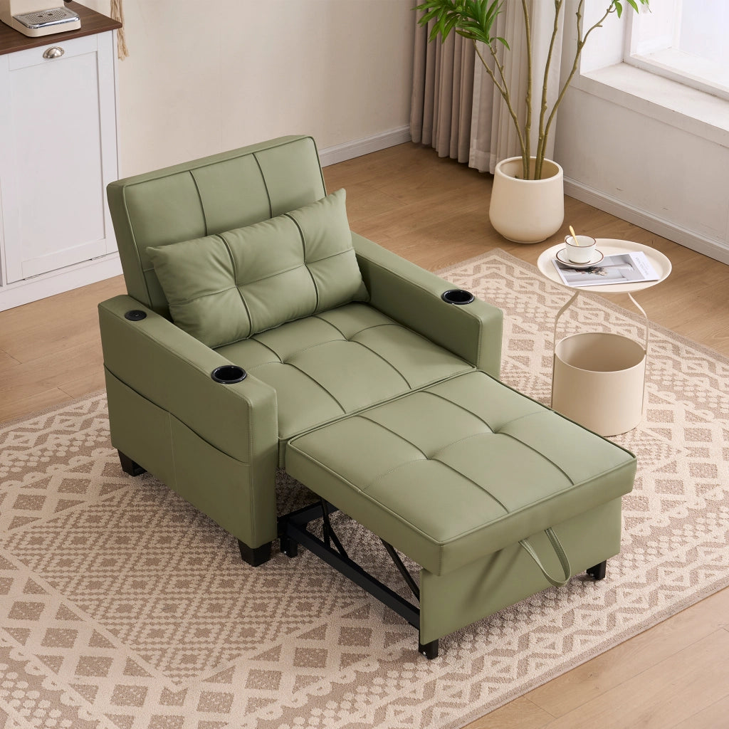 Poltrona letto 3 in 1 estraibile avocado con schienale regolabile a tre inclinazioni e tasca laterale