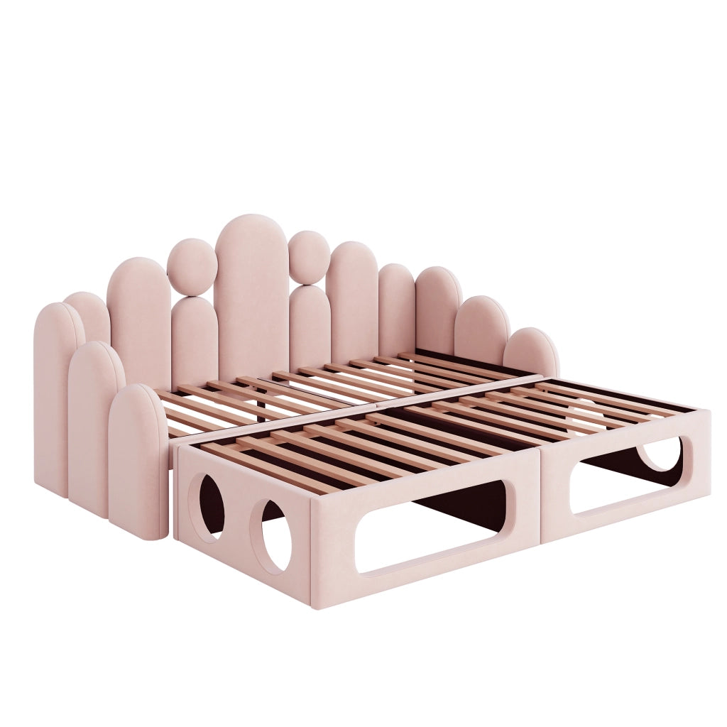 Letto multifunzionale 180 × 200 cm in velluto rosa con cuccia per animali e struttura divisibile