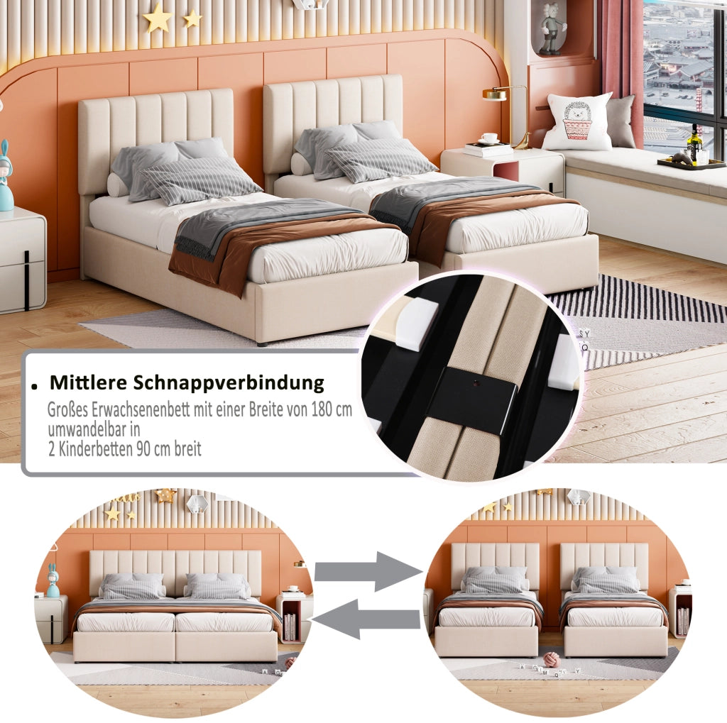 Letto imbottito con contenitore idraulico e design classico
