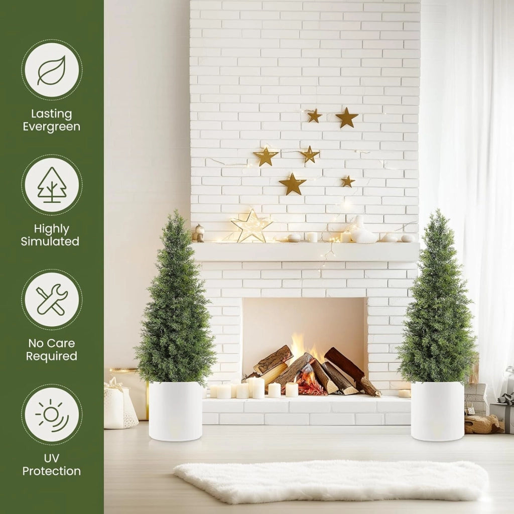 Set 2 Piante di Cedro Artificiale 90 cm Finto Conifera con Protezione UV e Vaso