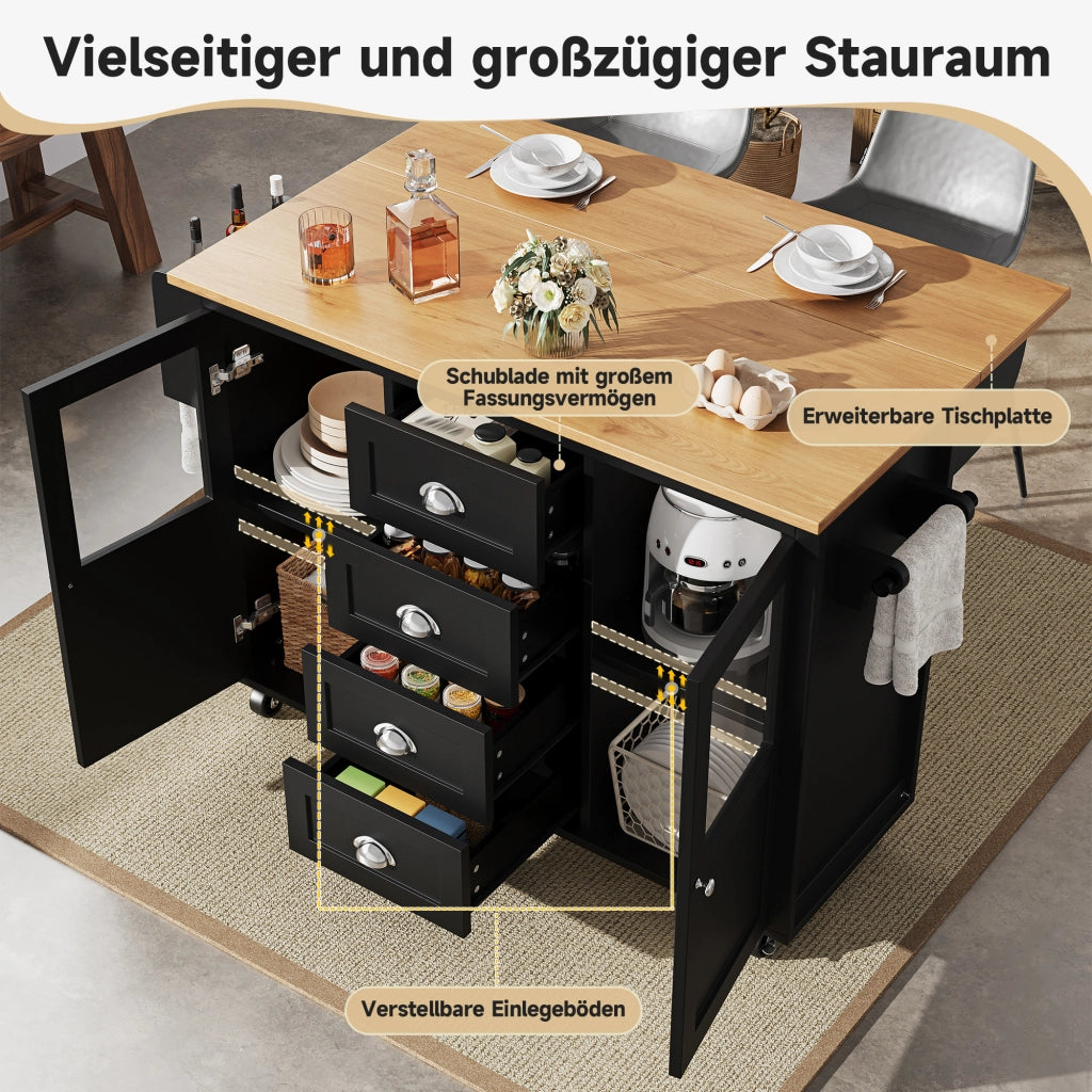 ISOLA CUCINA con piano pieghevole 137,9x73x92,5 cm MDF metallo nero